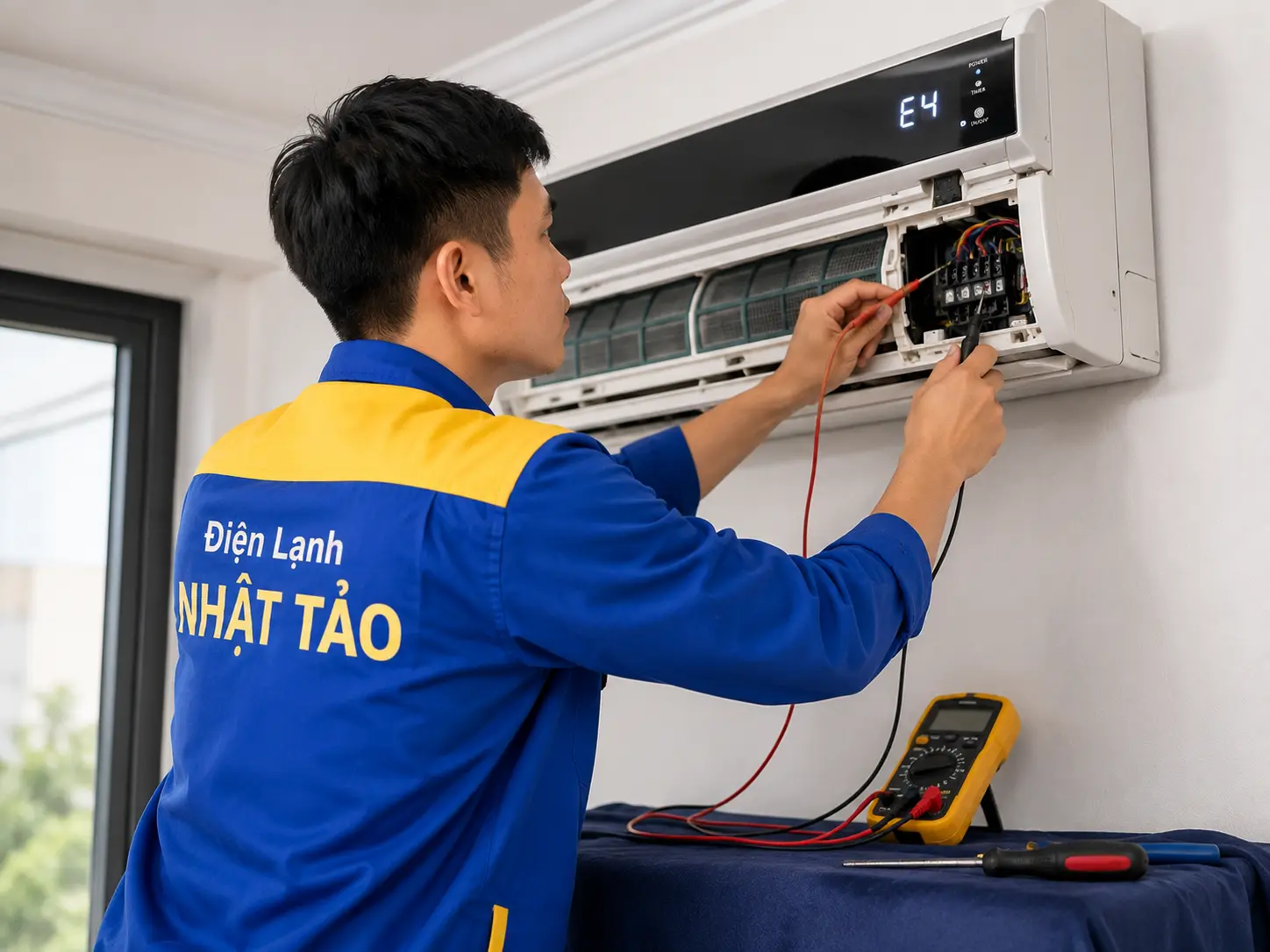Thợ sửa máy lạnh bị báo lỗi