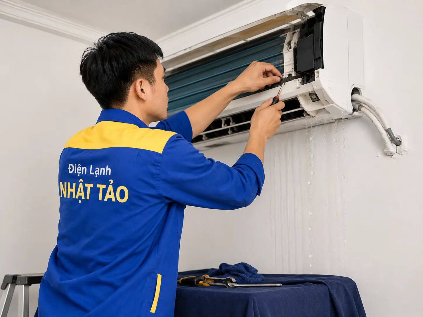 Thợ sửa máy lạnh chảy nước